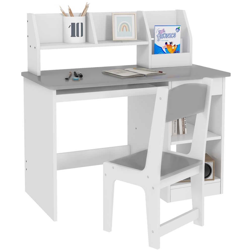 Kids Desk Chair Set with Storage Grey