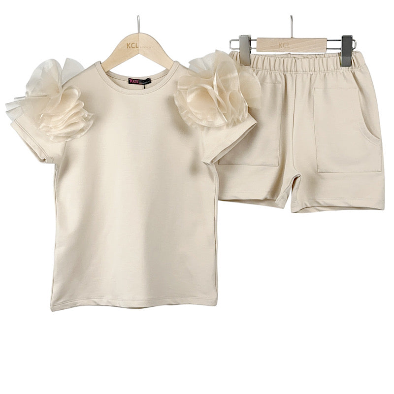 Beige Tulle Short Set