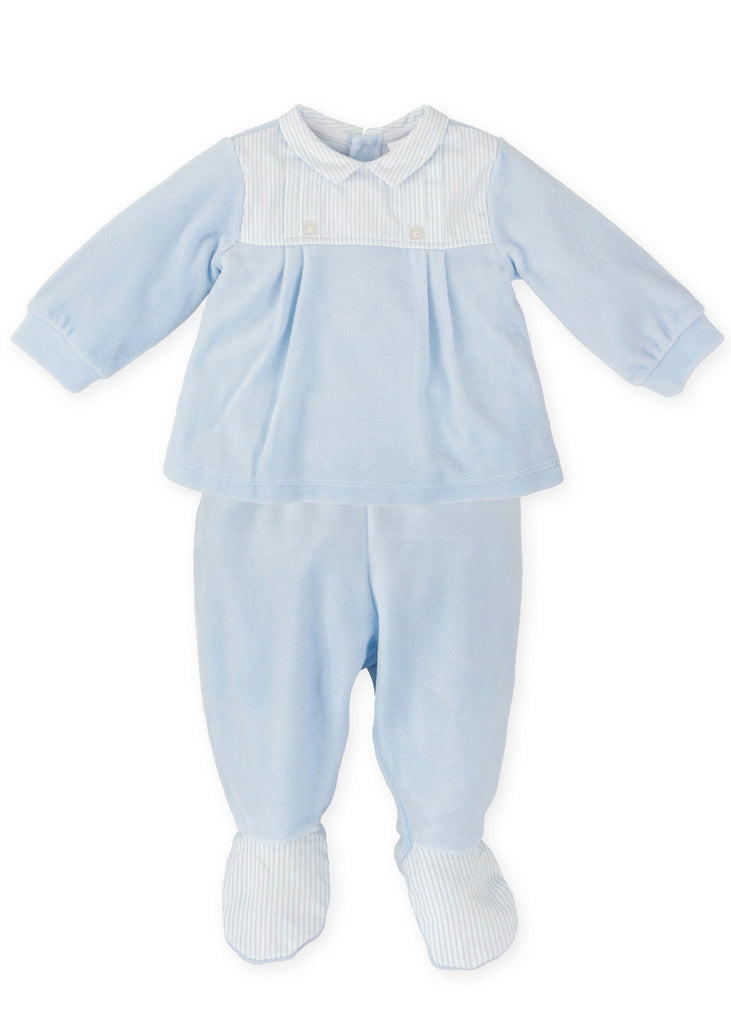 Tutto Blue Velour 2 piece with Stripe Detail Box Set 2777