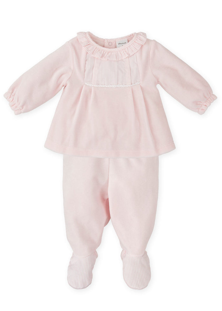 Tutto Pink Velour Two-Piece Set with Stripe Detail Box Set 2779