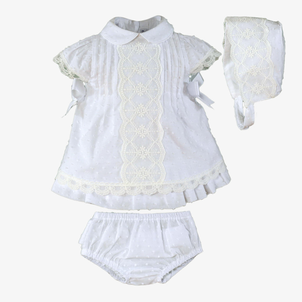 MIRANDA White Lace Jam Pants & Bonnet Set 41-VBG