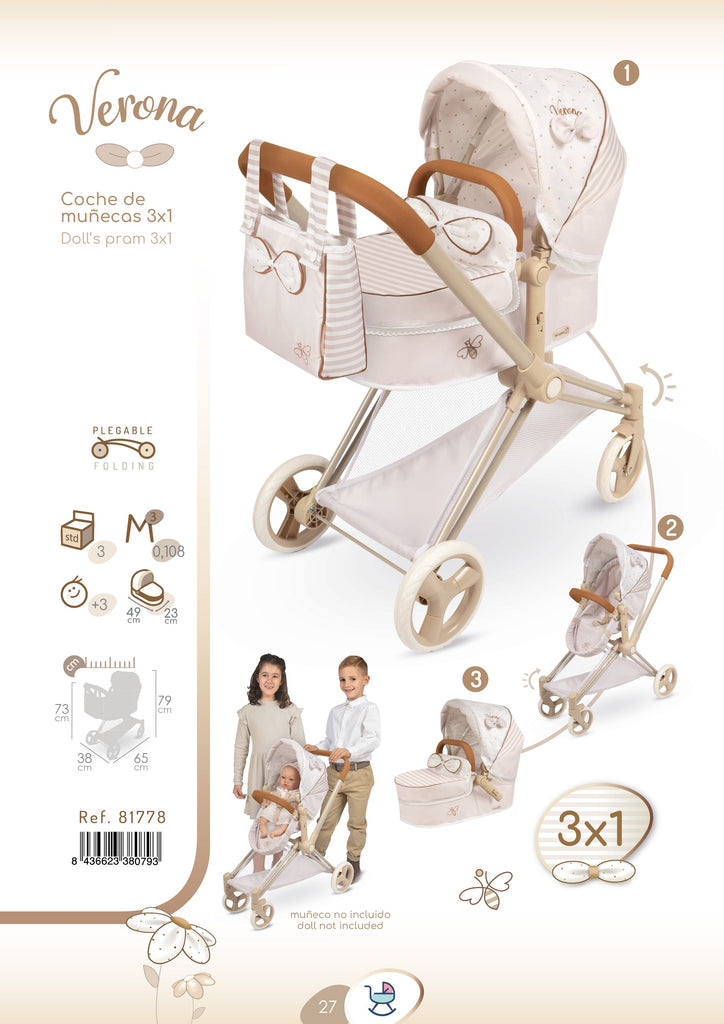 Decuevas 3in1 Doll Pram, Stroller & Cot - Verona Collection | Little ...