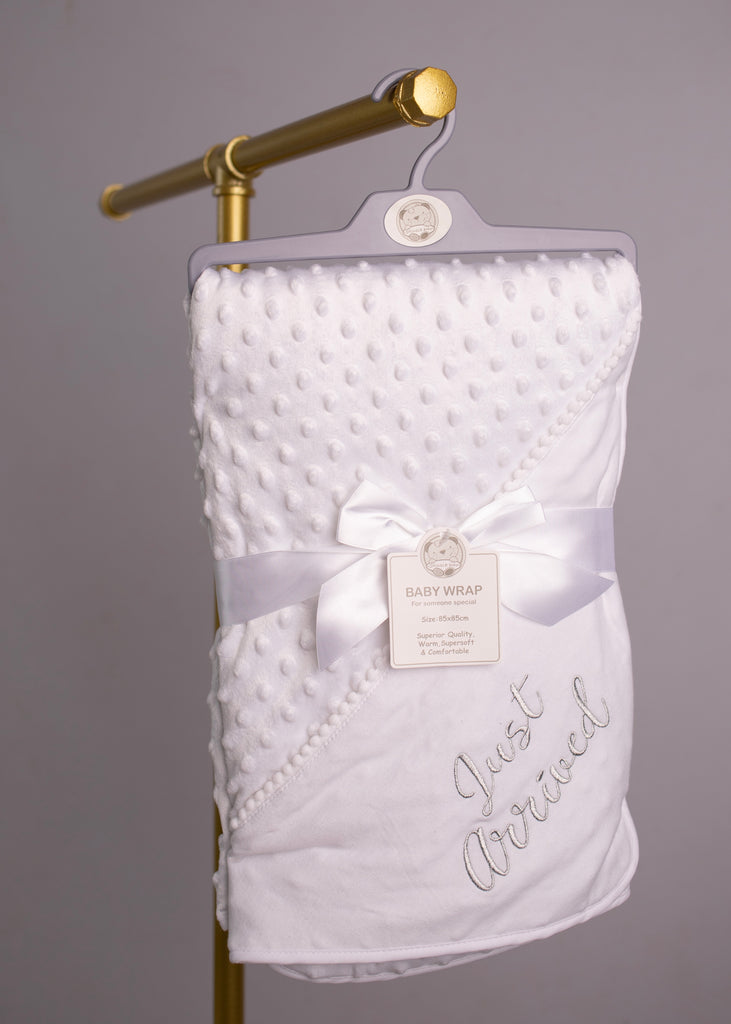 White 'Just Arrived' Quilted Blanket 1088