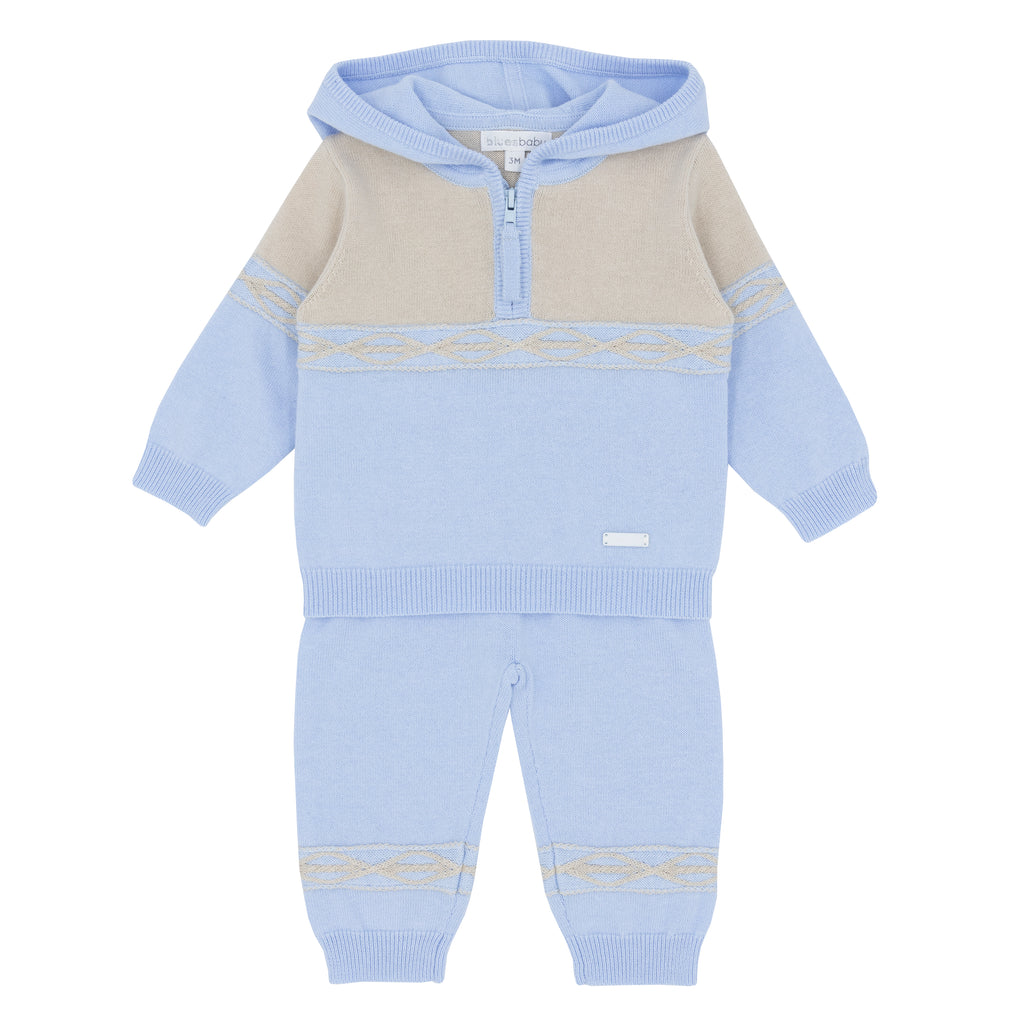 Blues Baby Blue/Beige Knitted Hooded Jogger Set 2137 (PRE ORDER)