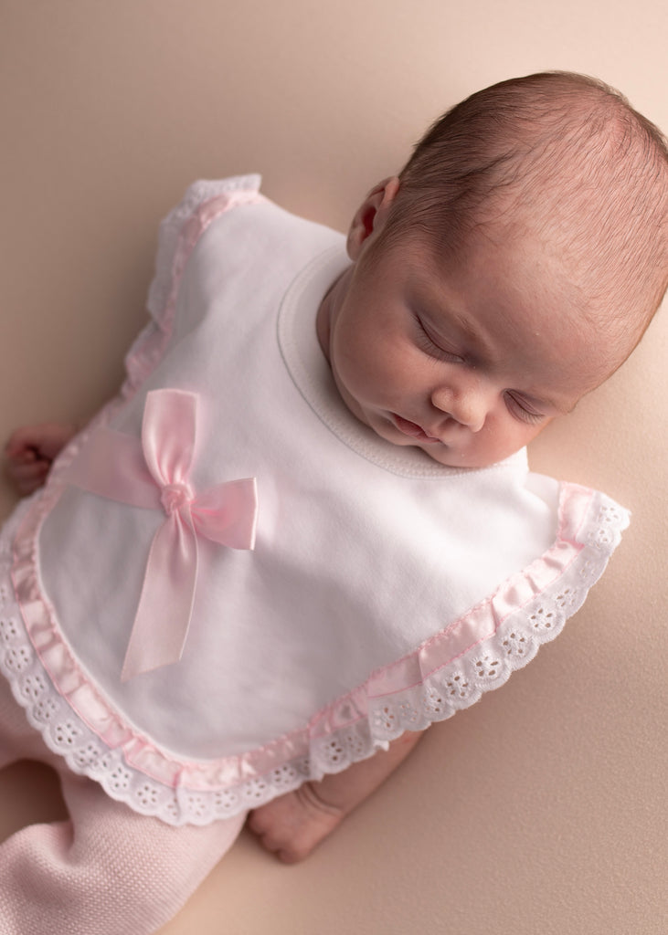 White/Pink Lace & Bow Bib 826