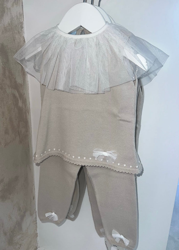 GRANLEI Beige Tulle Trouser Set 125-514 W7