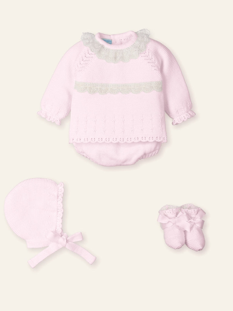 Mac Ilusión Pink Jam Pants, Hat & Booties Set 9842