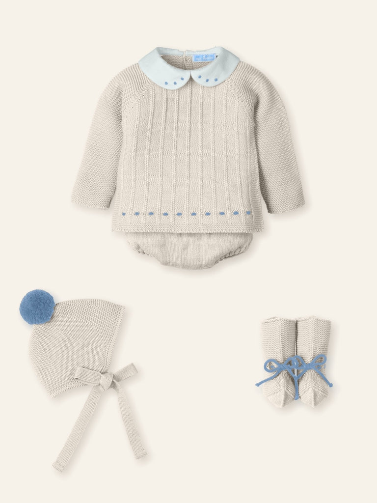 Mac Ilusión Cream/Blue Jam Pants, Hat & Booties Set 9823