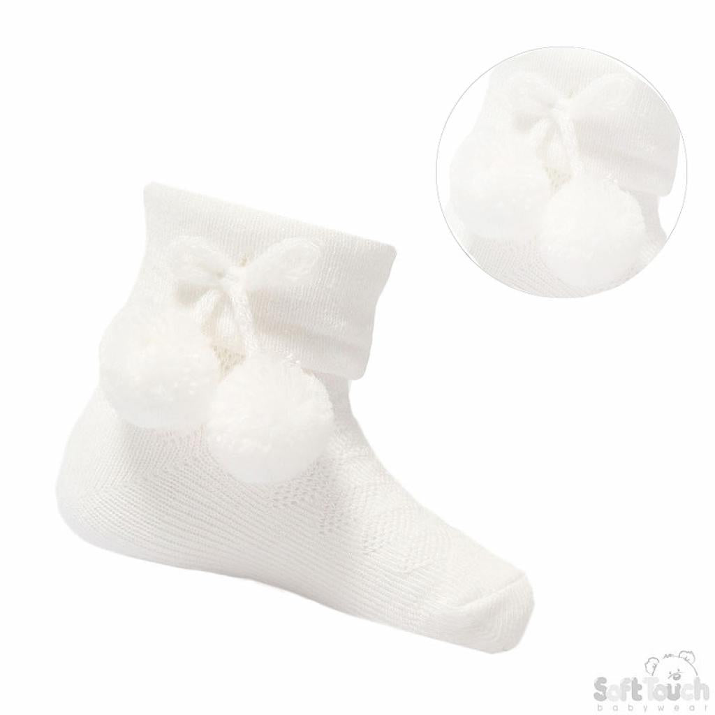 S-TOUCH Ankle Pom Pom Socks - White